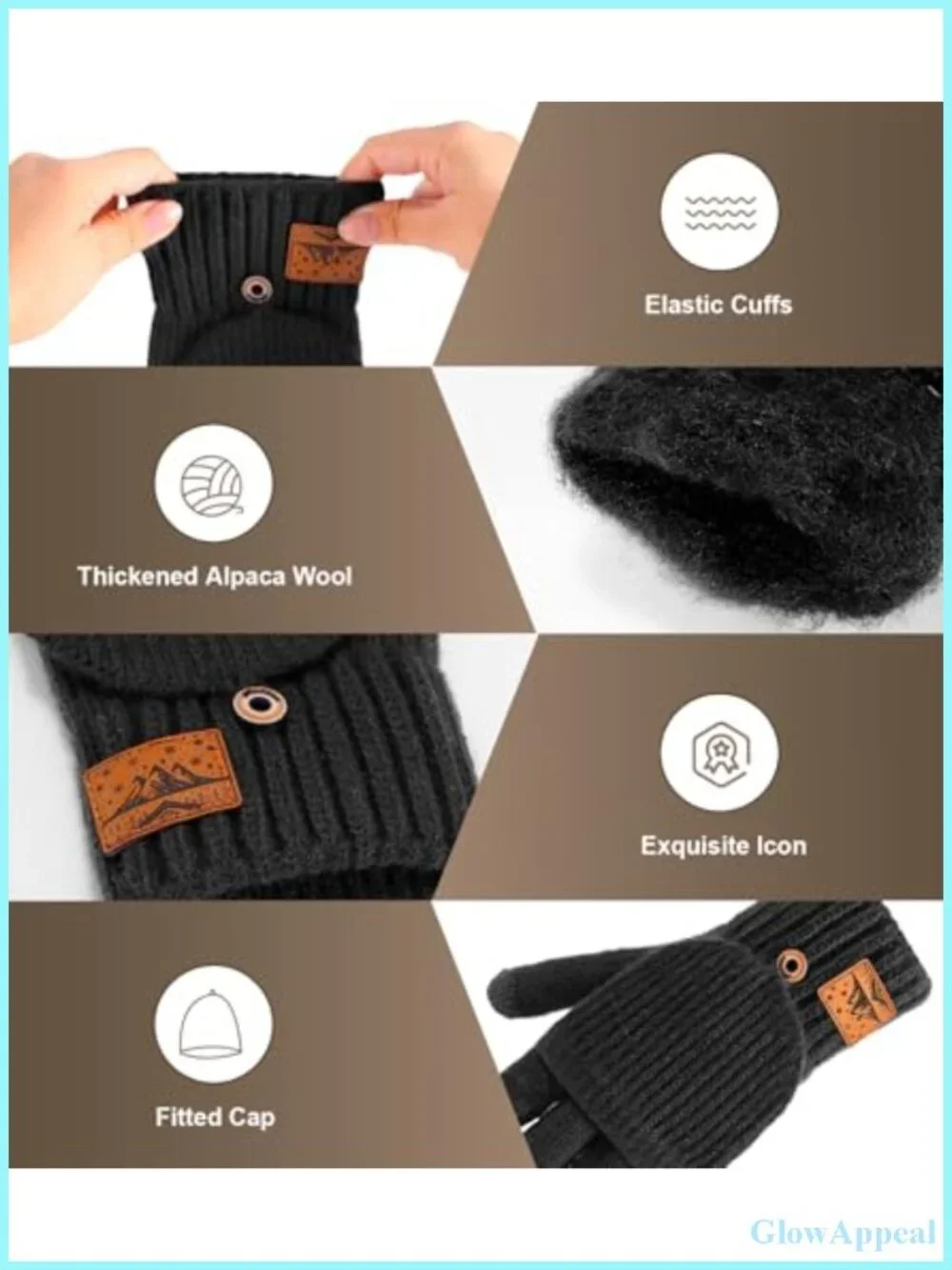 Warm Winter Convertible Fingerless Gloves with Flip Top, Touchscreen, Unisex